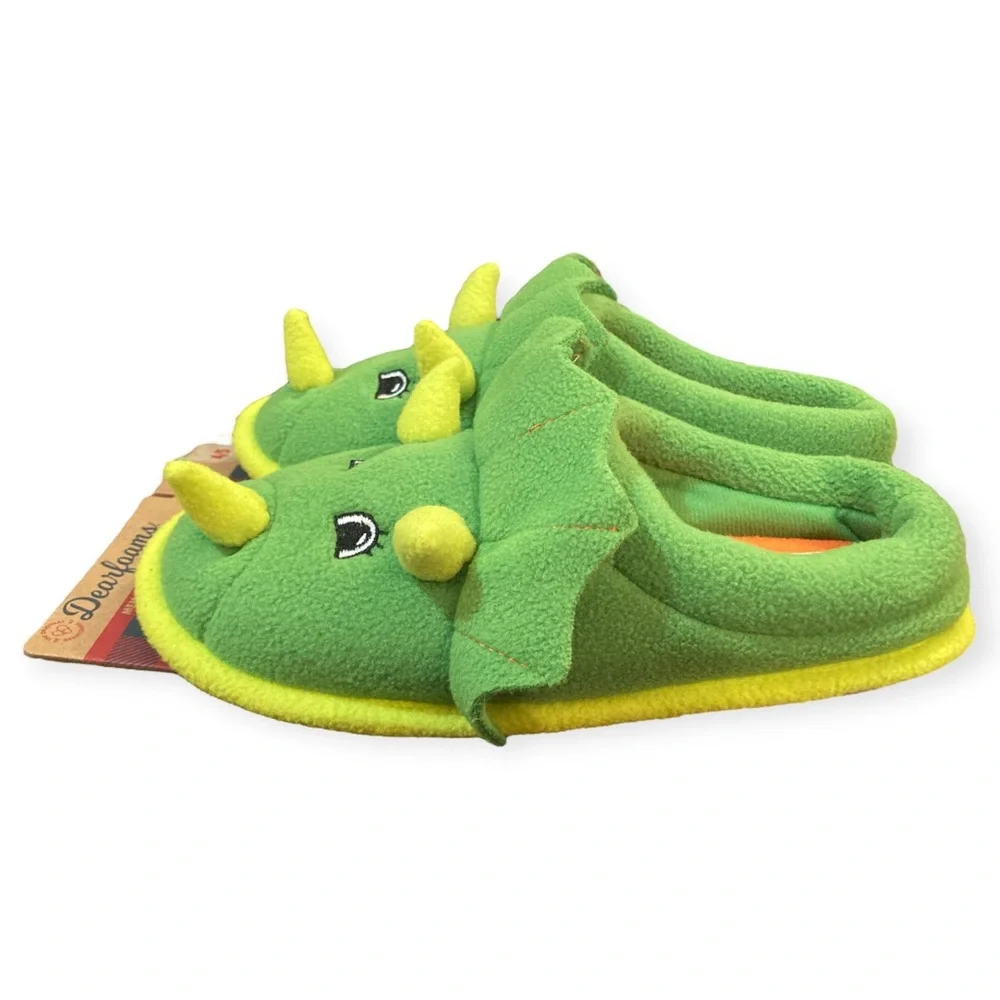 Dearfoams 🦖Triceratops🦖 Kids Sz 4-5 Peyton Animal Clog Slipper Retro Green